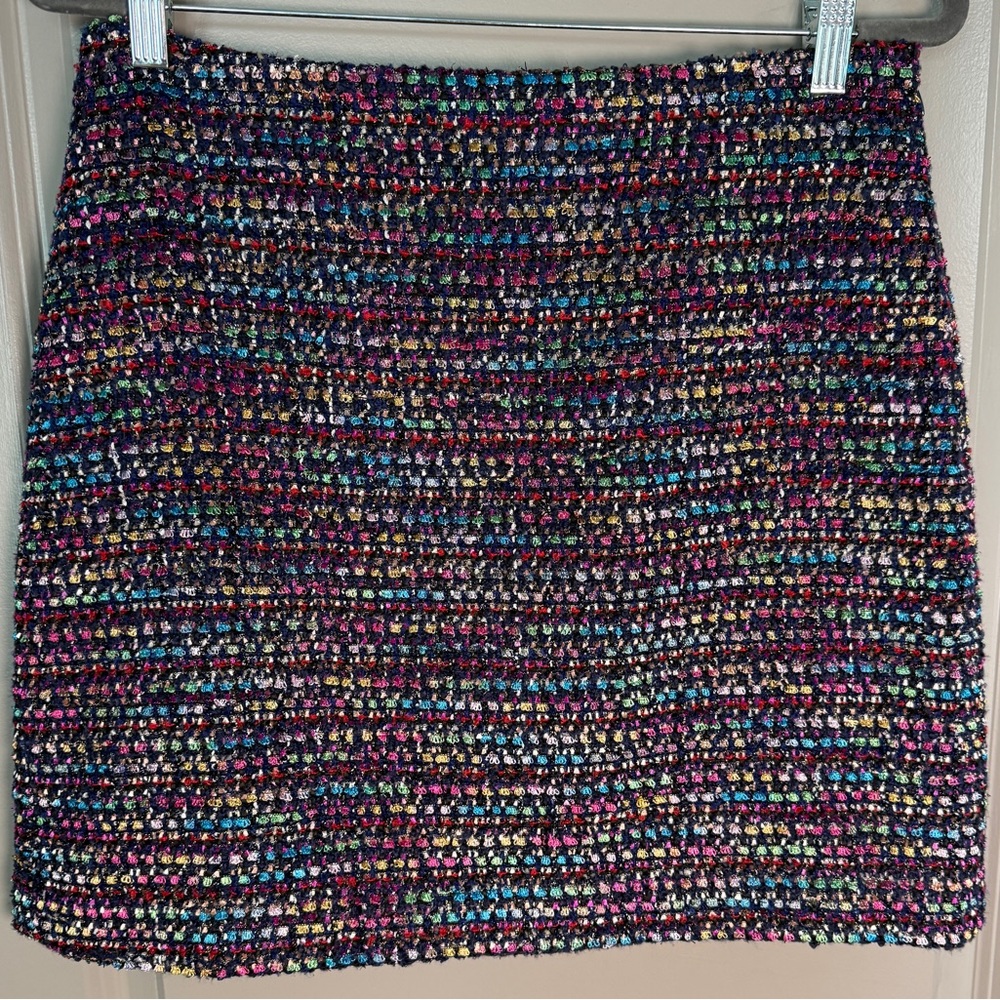 LOFT Multicolor Tweed Mini Skirt - Black with Pink, Blue & Green Accents